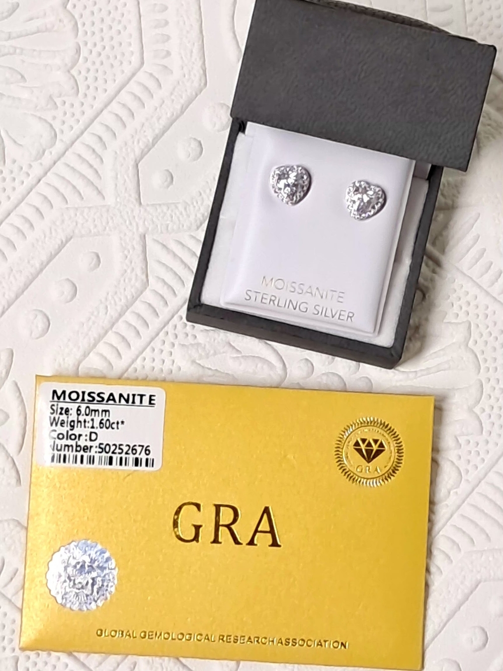 NIB GRA Certified Heart Moissanite Stud Earrings - S925